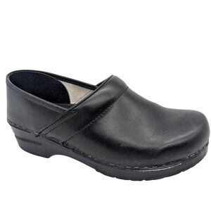 Sanita Professional Clog Black Leather Slip On Shoes Size 40